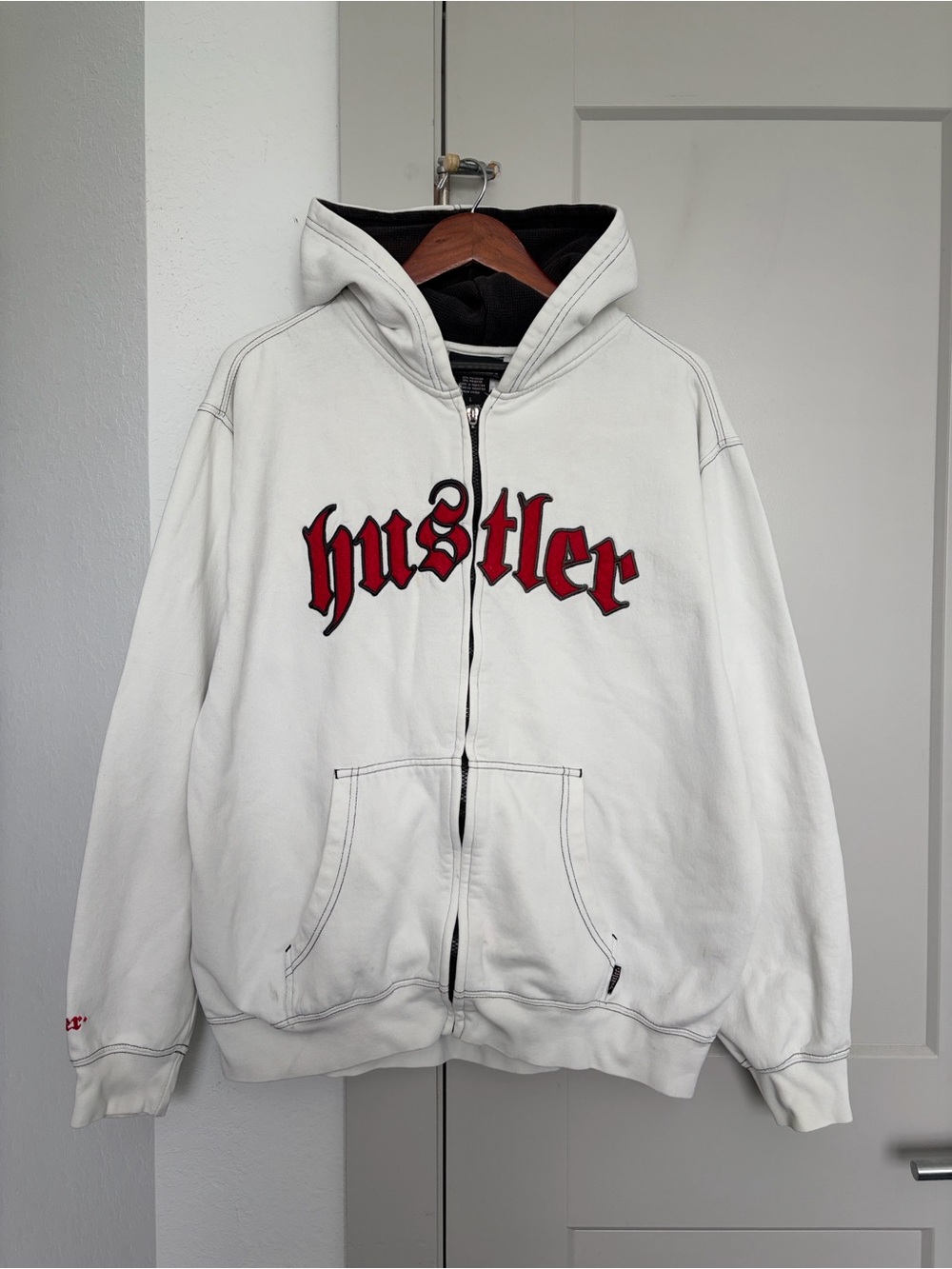 VINTAGE Y2K HUSTLER GRAPHIC FULL ZIP HOODIE MENS LARGE